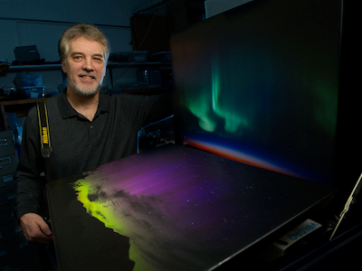 Professor Joe Shaw with his imaging of aurora lights