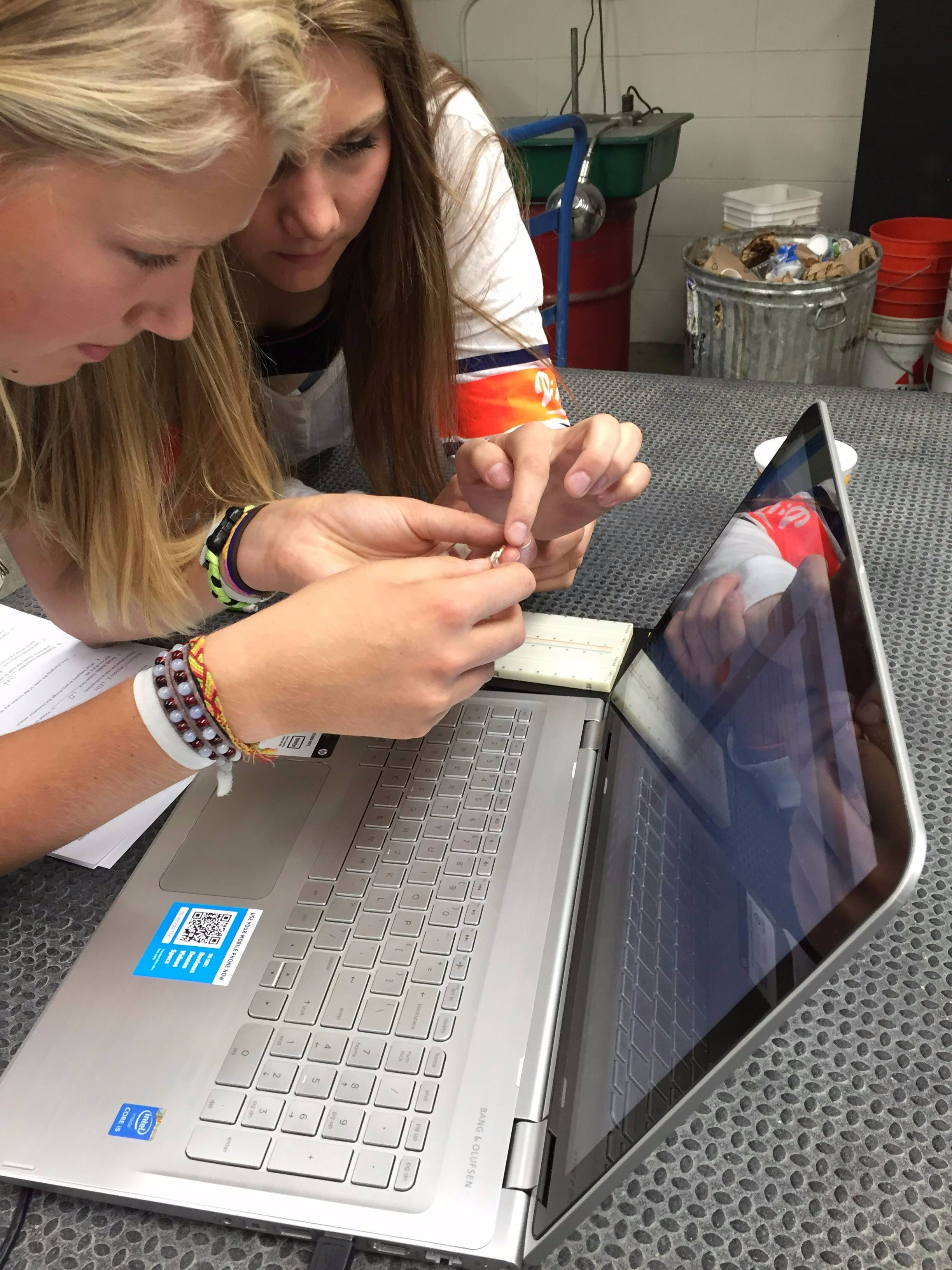 Two women working on a project