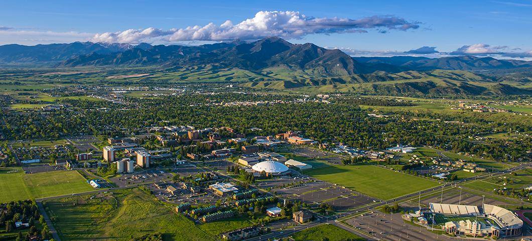 aerial view of Bozeman, Montana in early summer